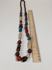 Vintage Wood, Glass, Metal & Acrylic Beaded Infinity Multi Colored Necklace. 34″