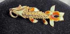 VINTAGE 925 STERLING SILVER ARTICULATED KOI FISH PENDANT ORANGE ENAMEL CLOISONNE