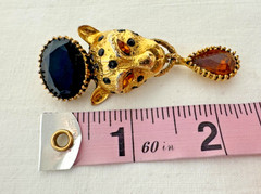 Vtg Jaguar Leopard Pin Brooch Graziano Dangling Rhinestone Enamel Big Cat