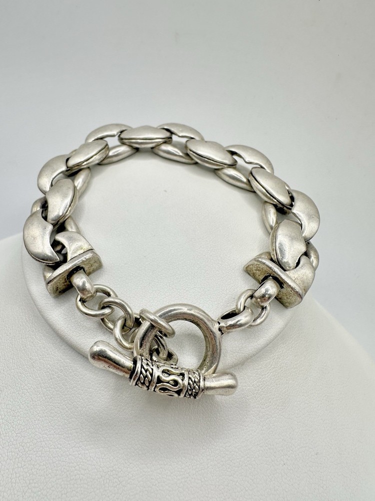 VTG Heavy Duty Silver Tone Link Bracelet Toggle 71g 8.5in Unsigned Estate Read