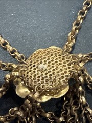 ANTIQUE VINTAGE FESTOON NECKLACE GOLDWASH BRASS FILIGREE ROSETTES DANGLES