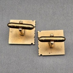 VTG Swank Gold-Tone Square Cufflinks .75″ Ornate Scrolled Edge Bullet Back