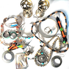 Vtg Silver Plated Alpaca Mixed Metals SOUTHWEST Jewlery Lot Collection 20 Pcs