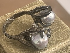 VTG Sterling Silver Brutalist Baroque Cultured Pearl Statement Ring Sz 8