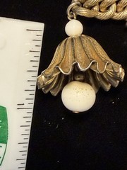 VTG Rare Napier Gold-Tone Chunky Fluted Bells W/White Lucite Clappers Bracelet