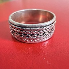 VINTAGE 925 Sterling Silver Wide Spinner Ring Tire Tread Size 7.5 wavy Band