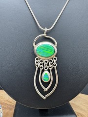 VTG Sterling Silver CHOEN MEXICO Blue Fire Opal Inlay Necklace Pendant Earrings