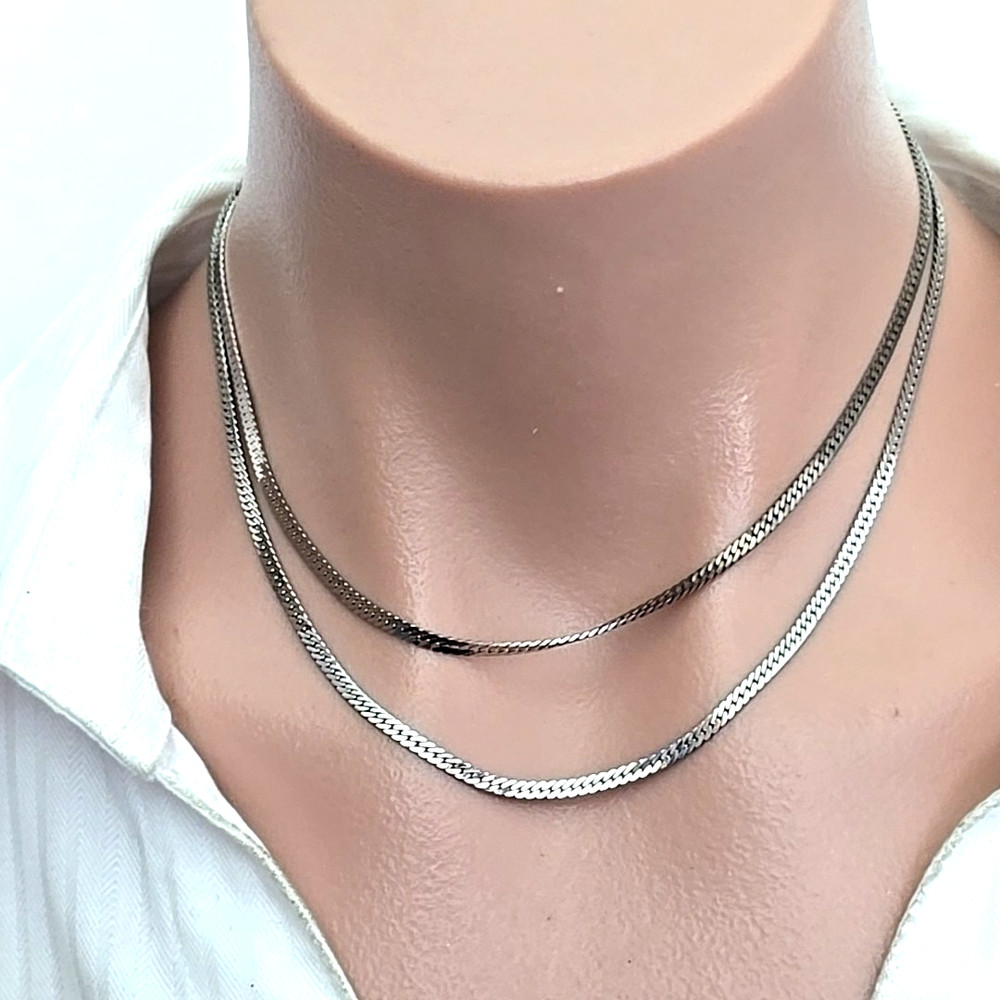 Vintage Monet Silver Tone Herringbone Chain Necklace 30 in