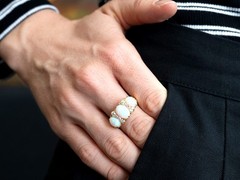 Antique 4.20Ct White Opal and 0.80Ct Diamond 18k Yellow Gold Ring Circa 1880