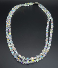 Vintage Aurora Borealis Crystal Glass Bead Necklace Double Strand 24″