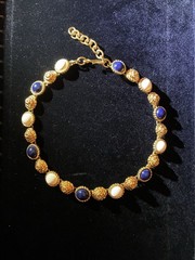 Vintage Monet Signed Lapis Style Cabochon Collar Necklace