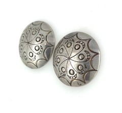 Vintage Sterling Silver Navajo Style Round-Shape Engraved Push-Back Earrings .9”