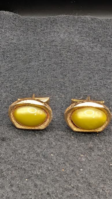 Vintage Yellow Cufflinks Gold Tone Men’s Jewelry