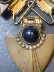 Vintage Art Deco Brass Toned & Black Pendant Statement Jewelry