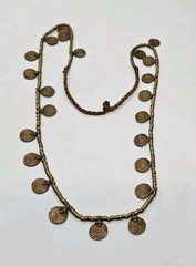 Medallion Necklace COPPER Statement BEADED Drawstring Adjustable Vintage 28 in