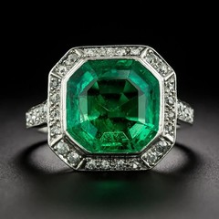 Art Deco Vintage 4.00Ct Emerald & Lab-Created Diamond Ring in 14K White Gold FN