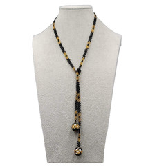 Vintage Yellow Black Beaded Lariat Necklace Handmade 28″