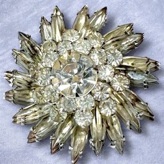 Rhinestone Starburst Brooch Atomic Smoky Gray Vintage Mid Century Pin