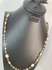 Long 42 inch Artisan Made Necklace Quartz Citrine Stones Gold And Silver Tone