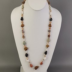 Vintage Beggars Beads Stone Necklace Nuggets Multicolor Agate Quartz 28″