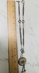 VINTAGE silver tone CRYSTAL AB rhinestone DROP NECKLACE chain SPARKLY Faux pearl
