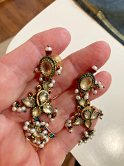 Polki Diamonds & Seed Pearls Vermeil Vintage Necklace and Earrings Set BIN