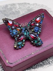 Weiss Butterfly Brooch Multicolor Rhinestone Figural Pin Signed 2.5” VINTAGE