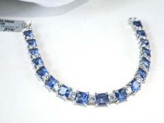 Sterling Silver 925 Simulated Large Sapphire Tennis Bracelet 7.5″