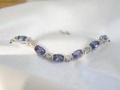 Vintage Sterling Silver 925 Lab Created Tanzanite Station Tennis Bracelet 7″