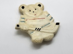 Vintage Child’s Brooch Badge “Hockey Bear” Made in USSR Plastic in 1980s Rare