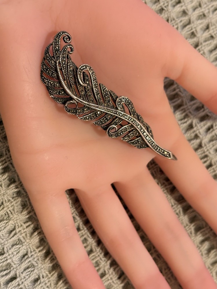 Vintage Sterling Silver Feather Plume Brooch 3” Long 12.5 Grams Signed