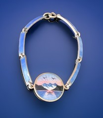 Kristian Hestenes Norway Guilloche Enamel Sterling Silver Scene Bracelet Vintage