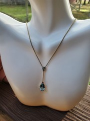 Antique Lavalier With Natural Aquamarine Gemstone 15k Yellow Gold