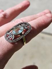Antique Aquamarine And Rose Cut Diamond 18k And Silver Topped Ring.