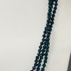 Designer Flapper Beaded Necklace Teal Green Fire Polished Czech Glass JM 78″