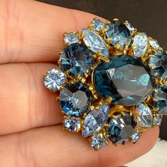Vintage Rhinestone Brooch Blue Sparkle