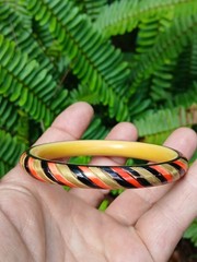 Vintage Art Deco Celluloid Bracelet Bangle Candy Striped Carved A Real Find!