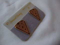 VINTAGE 1970s SAMUEL HUANG CLOISONNE RETRO ABSTRACT BRONZE COPPER BROWN EARRINGS