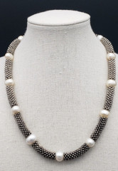 Vintage White Pearl Silver Tone Set Necklace 17″ Bracelet 6.25 in upstretched