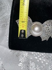 Vintage Judith Jack Sterling Silver 925 Marcasite and Faux Pearl Bow Brooch