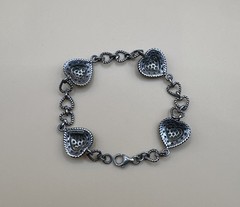 925 Sterling Silver Heart Link Chain Bracelet With Yellow Stones