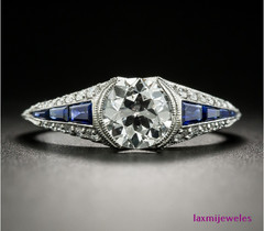 2.50 Ct Blue Sapphire Deco Lab-Created Diamond Vintage Ring 14K White Gold FN