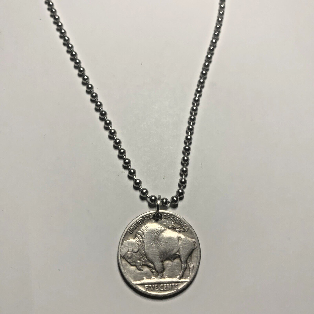 Antique – Random Date – Buffalo Nickel Necklace Chief Coin Pendant Great Gift 🎁