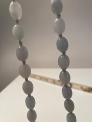 Chinese Export Jade White Lavender Green Knotted Bead Necklace 109.4g 26-1/2”