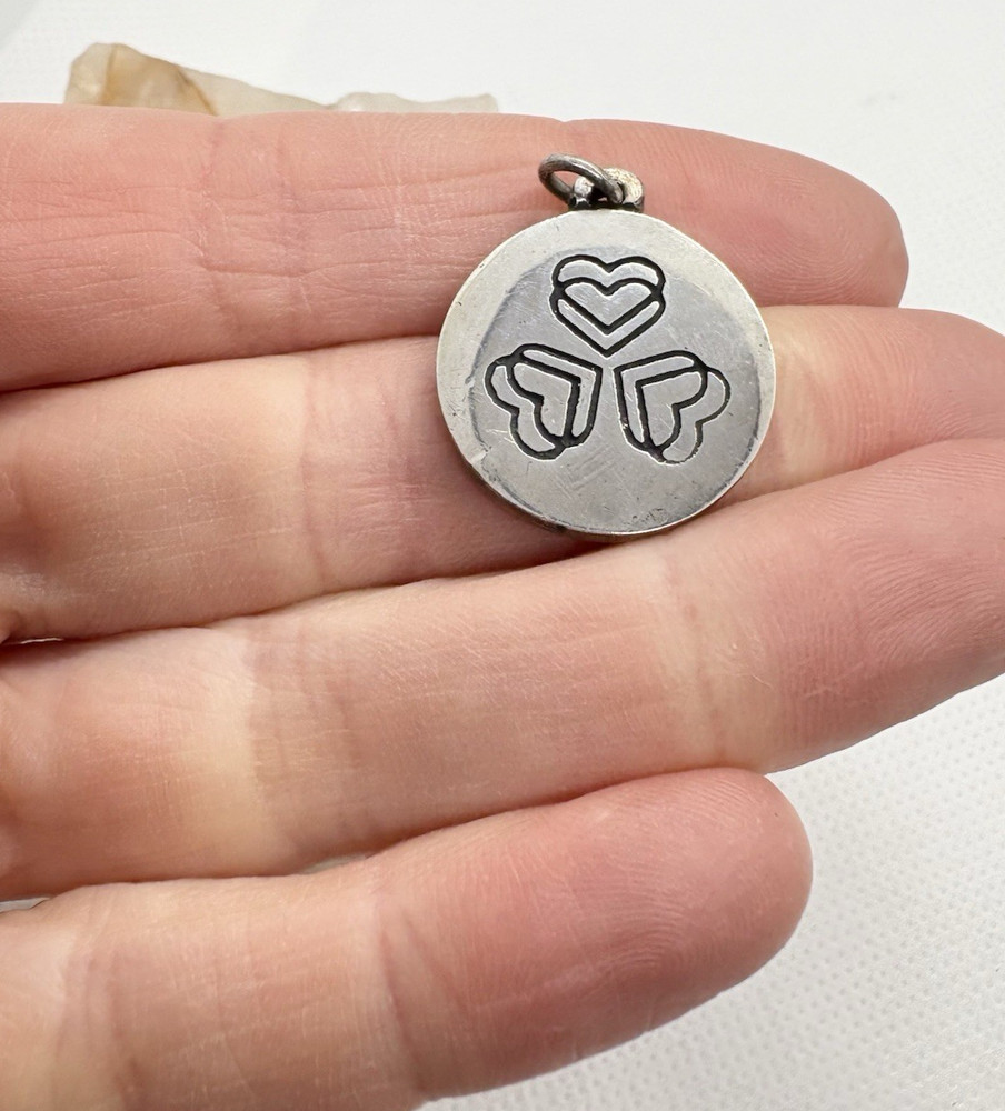 Vintage Sterling Silver Triple Heart Symbol Pendant Modern Artisan Design 6g