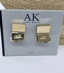 Anne Klein AK Clip On Earrings Gold tone .75 in Logo Chunky