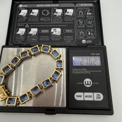 Vtg Blue Stone Tennis Bracelet Gold Over Sterling Silver Thailand UTC QVC Design