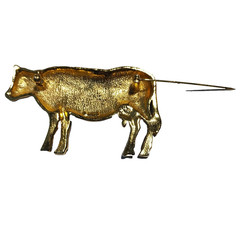 AJC Holstein Figural Cow Pin Brooch Black and White Vtg Enamel Signed