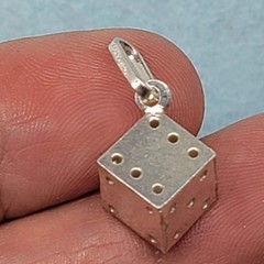 Vintage Sterling Silver 3D Dice Charm Pendant 925 Cube