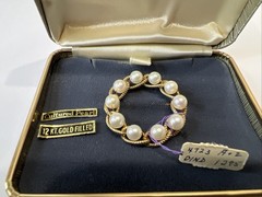Vintage Jewelry—Brooch 12K GF Cultured Pearl Round Pin NEW In Box Newtons USA